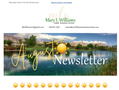 Mary L Williams and Associates August Newsletter